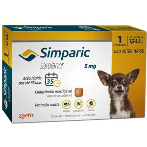 Antipulgas Simparic 5MG para Cães de 1,3 a 2,5k 1 Comprimido 1