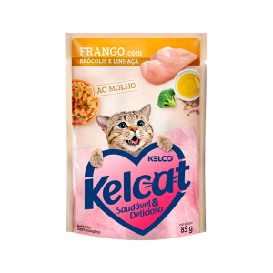 Ração Úmida Kelcat Frango, Brócolis E Linhaça Para Gatos Adultos-85g