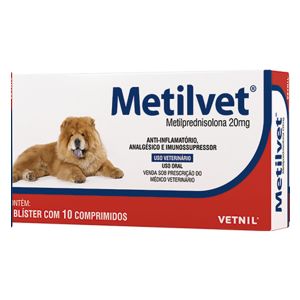  Anti-inflamatório Metilvet  Vetnil para Cães e Gatos Com 10 comprimidos-20 mg
