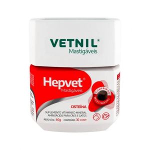 Suplemento Hepvet Vetnil 60g Para Cães e Gatos 30 Comprimidos Mastigáveis